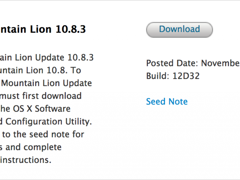 اولین نسخه بتا از نسخه ۱۰.۸.۳ Mountain Lion منتشر شد
