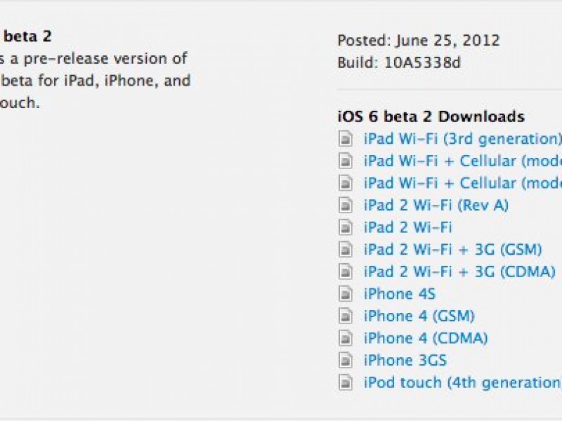 نسخه بتا ۲ از iOS 6 برای برنامه نویسان ارائه شد .