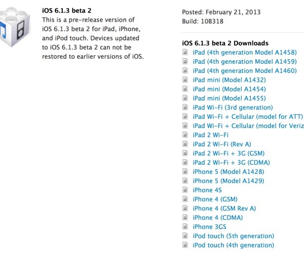 iOS 6.1.3 بتا ۲ برای برنامه نویسان عرضه شد