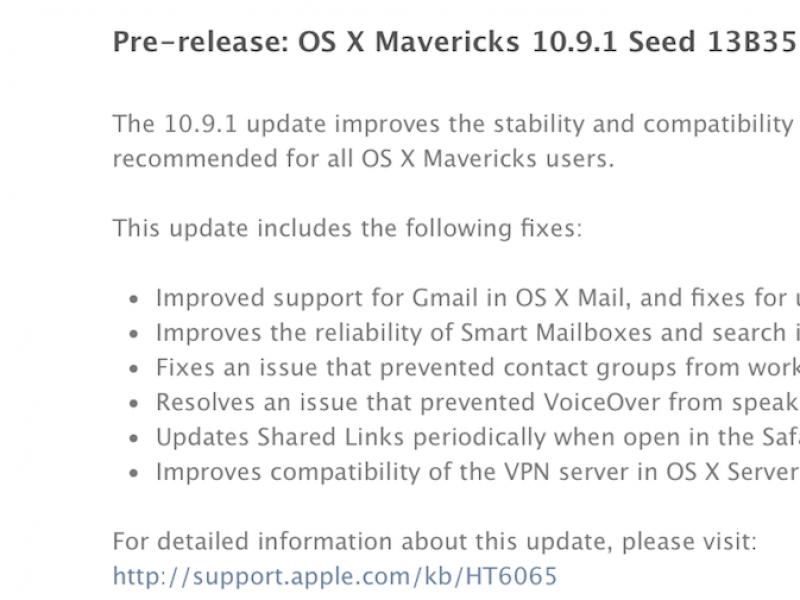 OS X Mavericks 10.9.1 بتا ۲ برای برنامه نویسان عرضه شد