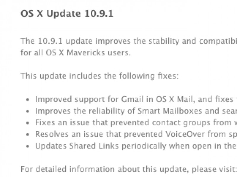 نسخه نهایی OS X Mavericks 10.9.1 عرضه شد