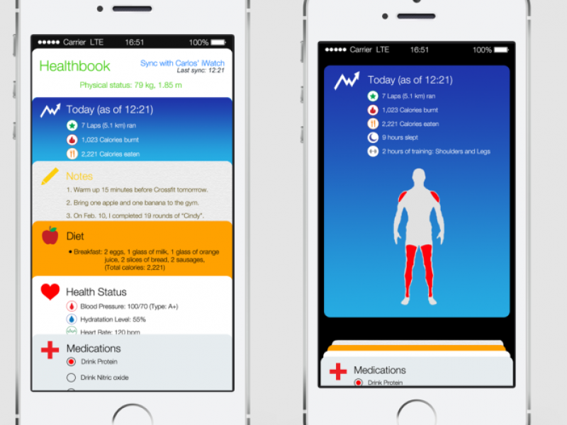 تصاویر ساخته شده از رابط کاربری اپلیکیشن Healthbook در iOS 8