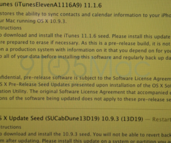 انتشار نسخه آزمایشی آیتونز ۱۱.۱.۶ و نسخه جدید os x 10.9.3 برای کارمندان داخلی اپل