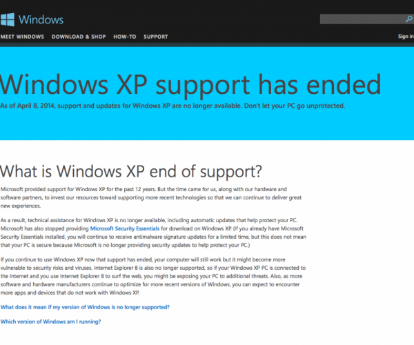 مایکروسافت به صورت رسمی پایان عمر Windows XP را اعلام کرد