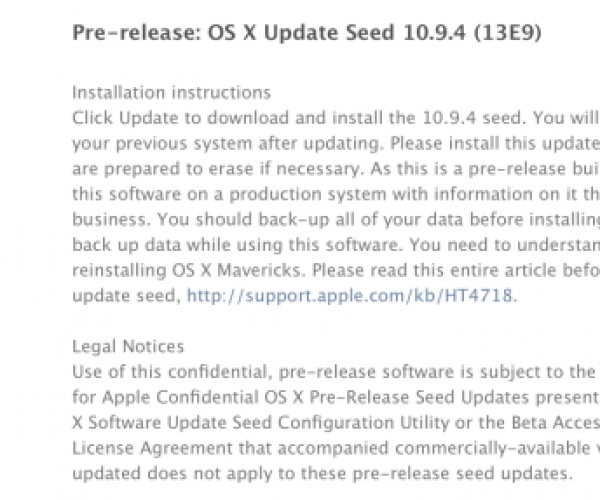 اولین نسخه آزمایشی OS X Mavericks 10.9.4 عرضه شد [آپدیت]