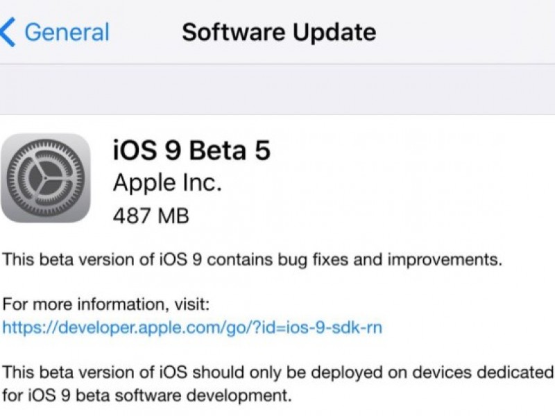پنجمین نسخه آزمایشی iOS 9 برای توسعه‌دهندگان عرضه شد