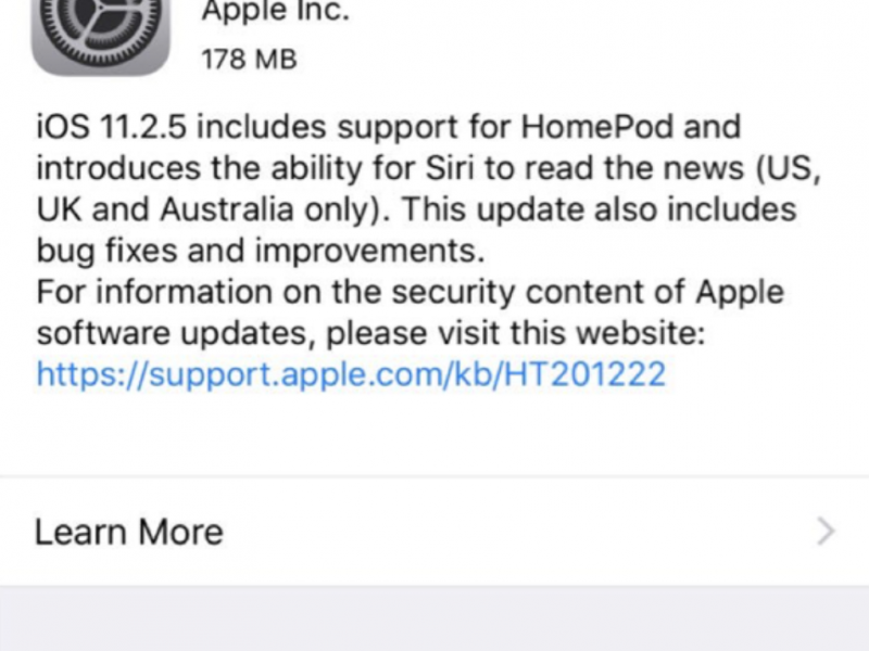 نسخه نهایی iOS 11.2.5 عرضه شد