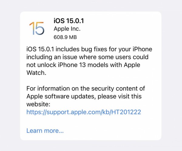 نسخه جدید iOS 15.0.1 عرضه شد