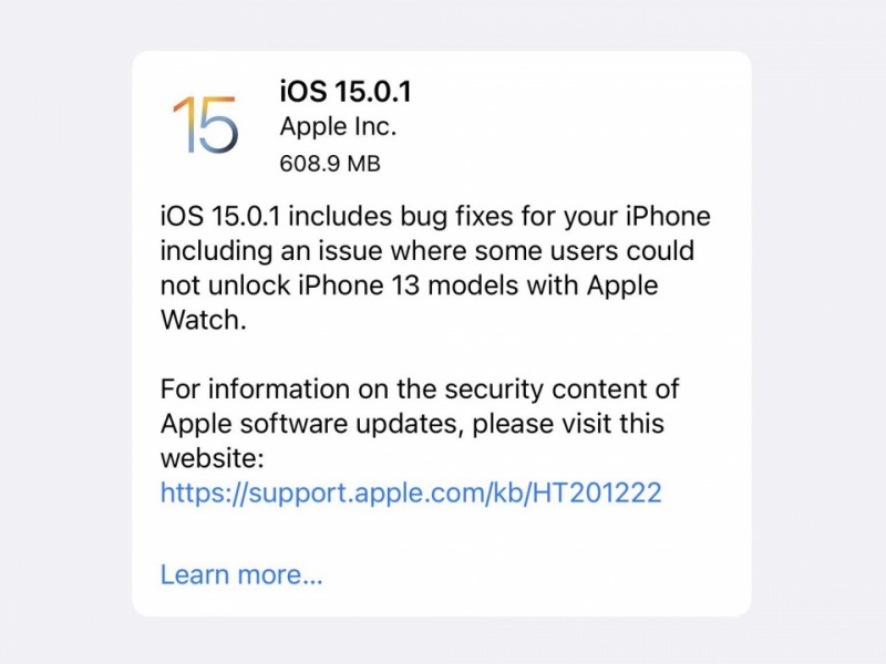 نسخه جدید iOS 15.0.1 عرضه شد