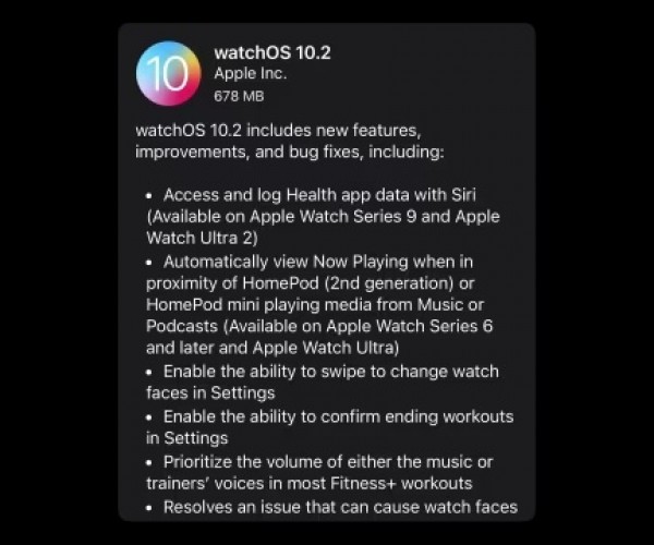 نسخه نهایی watchOS 10.2 عرضه شد